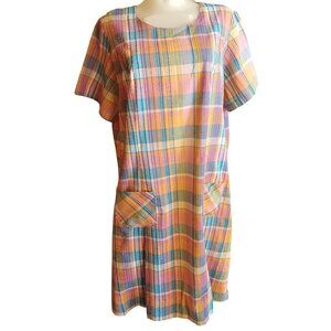 sz 18 Vintage Dress MooMoo JCPenney Plaid Chore Pockets House Granny 1970's